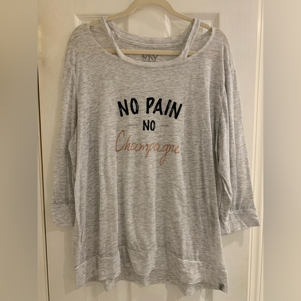 Trendy Gray Women's Plus Top - “No Pain No Champagne”